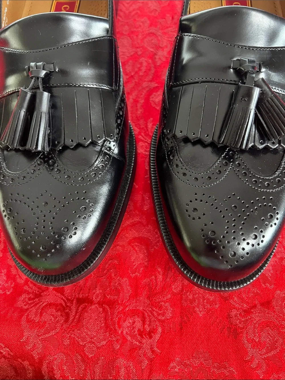 Cole Haan Black Leather Tassel Kiltie Loafers Men's 12D Wingtip Slip-On Dress Sh